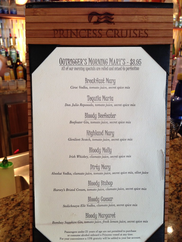 Royal Princess Bar Menu At The Outrigger Bar Dmwnc1959