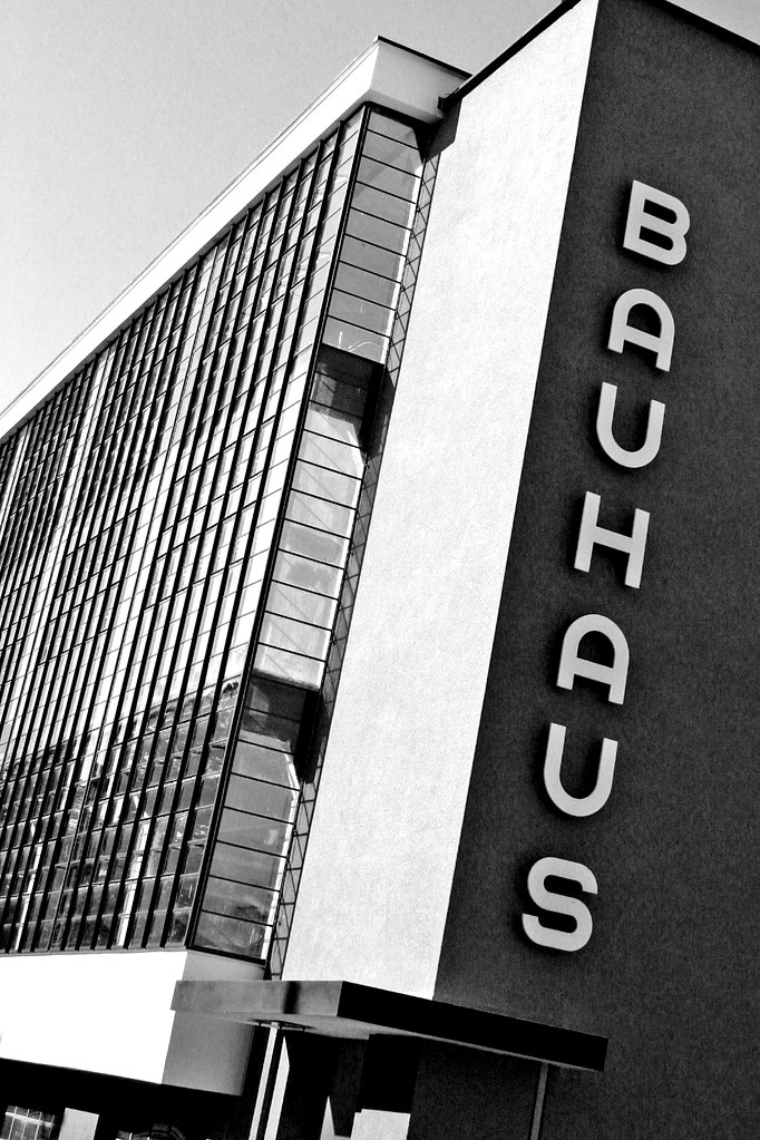 Bauhaus Dessau building exterior with clean white facade and geometric lines.