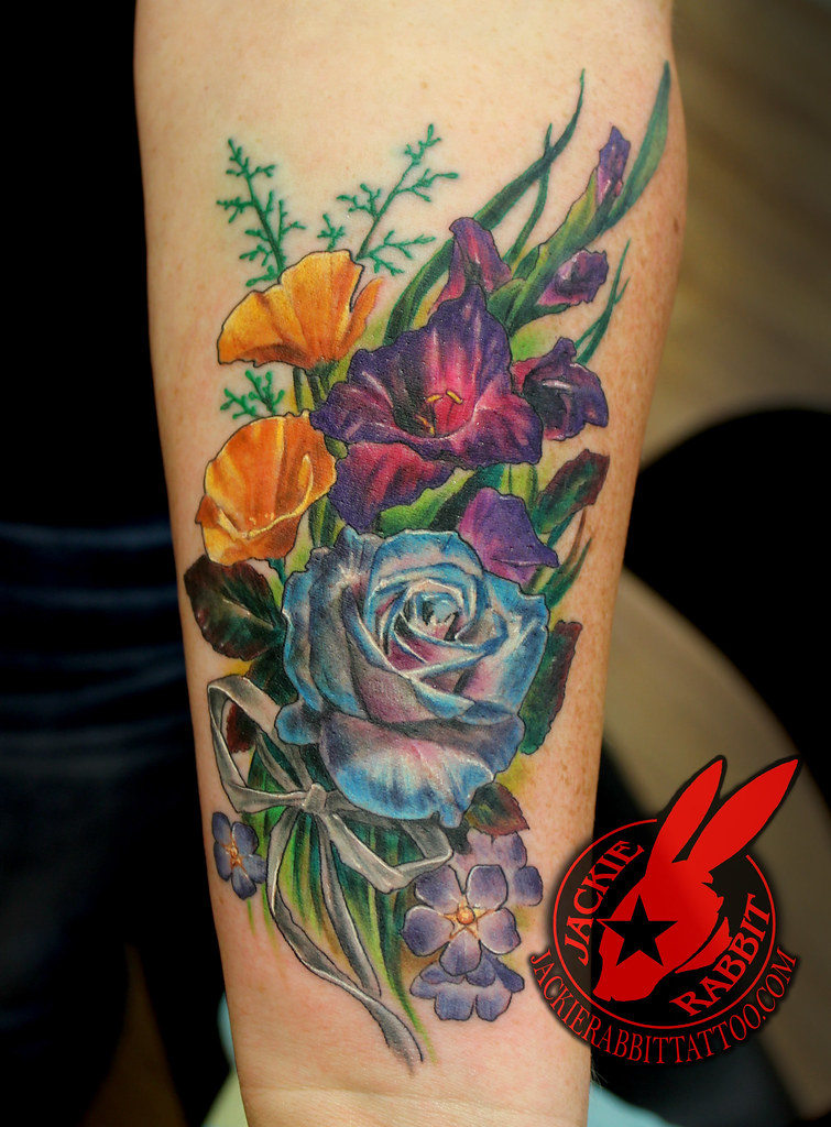 Color Realistic 3D Flower Rose Poppy Ribbon Tattoo By Jack… | Flickr 1024_x_755_jpg