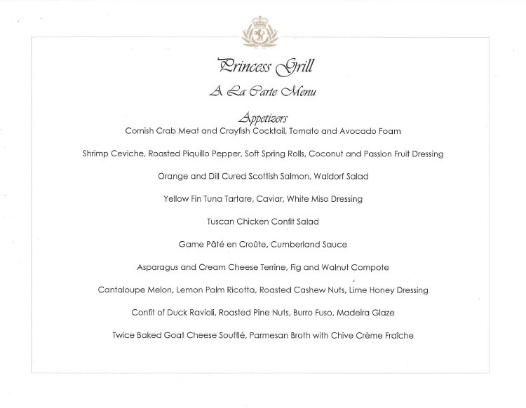 Queen Mary 2 Princessmenud2a An A La Carte Menu From The