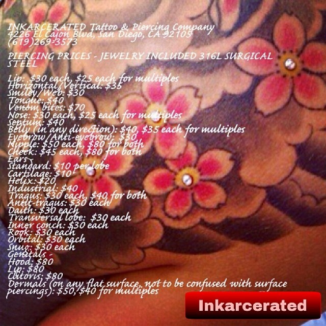 Our Piercing Prices Inkarcerated Ink Art Tattoo Inks Flickr