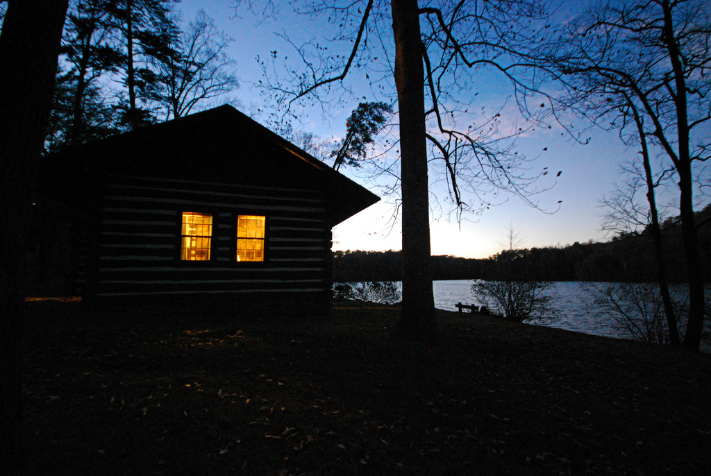 There are so many reasons to love our national parks, including the natural beauty, the history and the parkitecture. cabin 2 fairy stone state park at sunset nightfall | Flickr