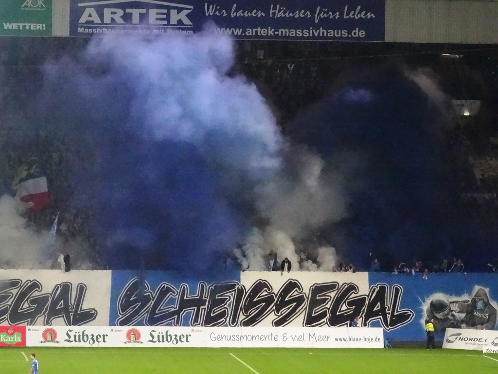 Card display, pyro and trouble with police. Hansa Rostock V 1 Fc Magdeburg Groundhopping Merseburg Flickr