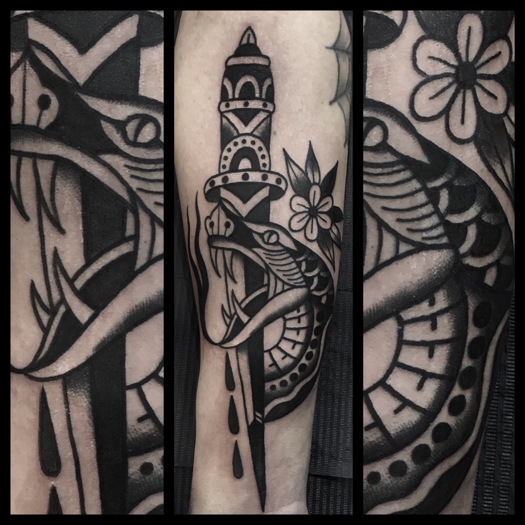 Snake And Dagger Black And White Traditional Tattoo By Dap At Skingdom Tattoo A Photo On Flickriver