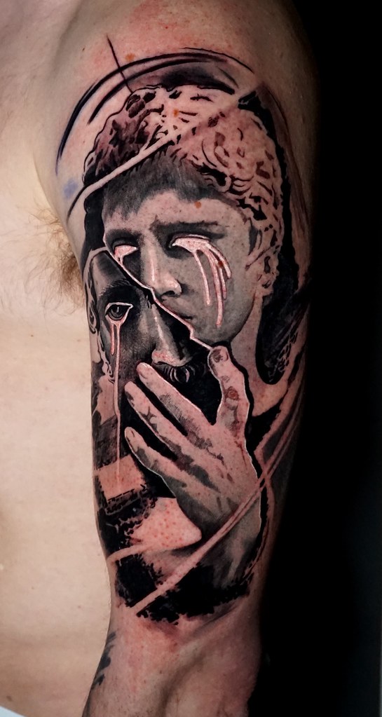 Black And Grey Pop Art Sleeve Tattoo Greek Roman Sculpture… | Flickr 1023_x_545_jpg