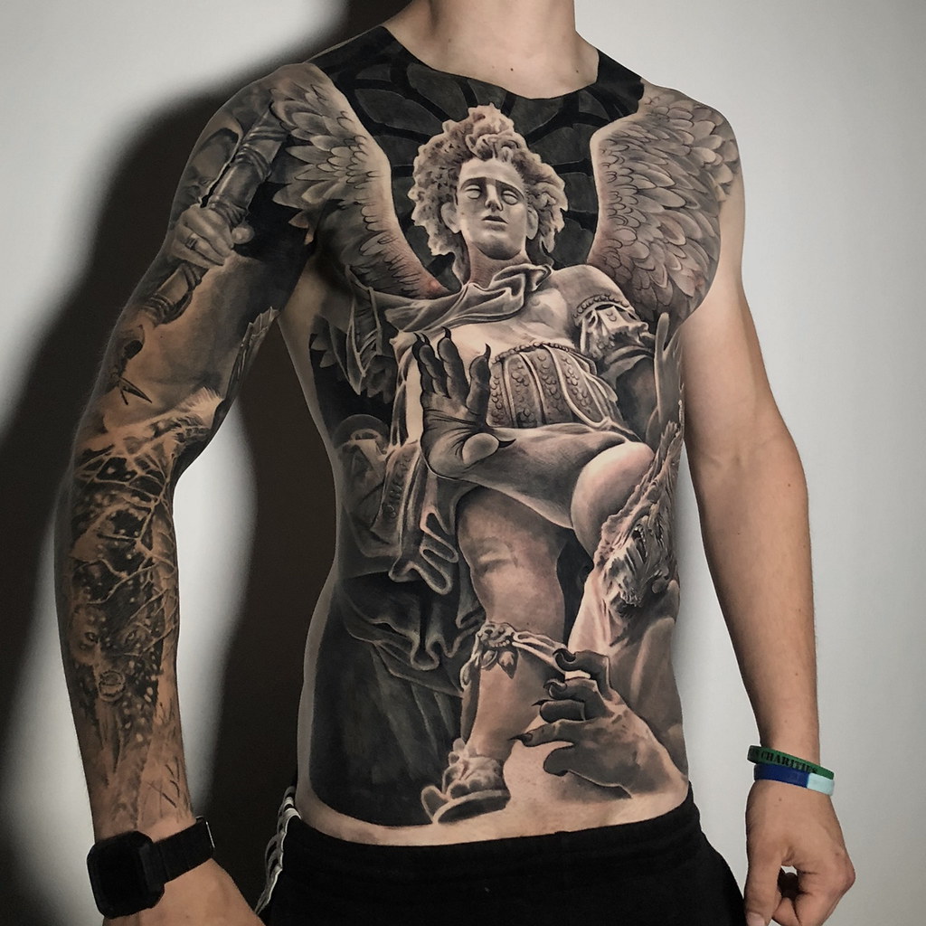 Black And Grey Realistic Archangel Michael And Demon Full Flickr