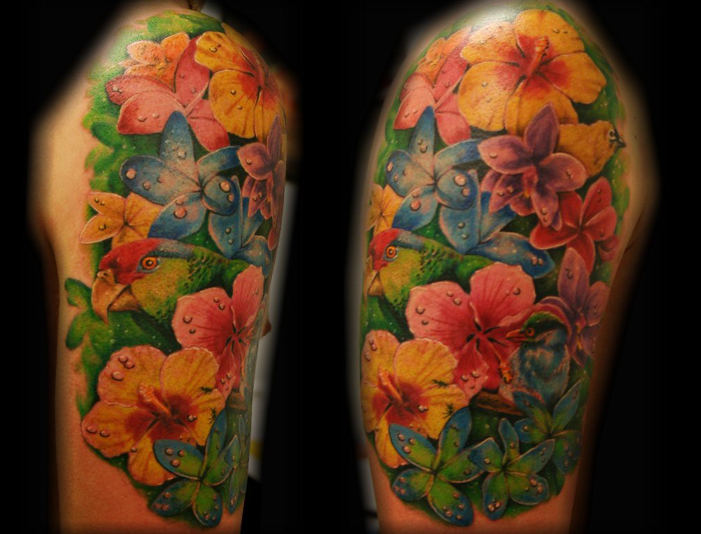 Gratuito immagini Tropical Flower Bird Parrot Tattoo By Jackie Rabbit Flickr ultima da parte di