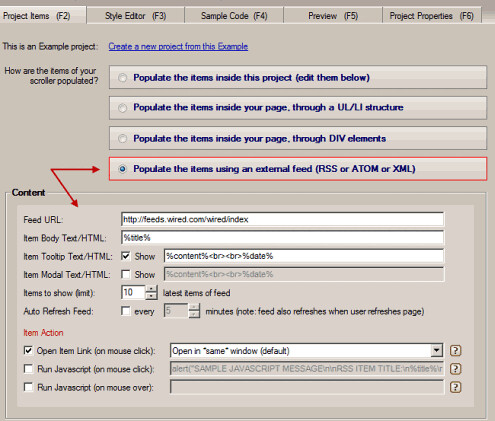 Html Jquery Slider Scroller Rss Atom Xml Properties Flickr