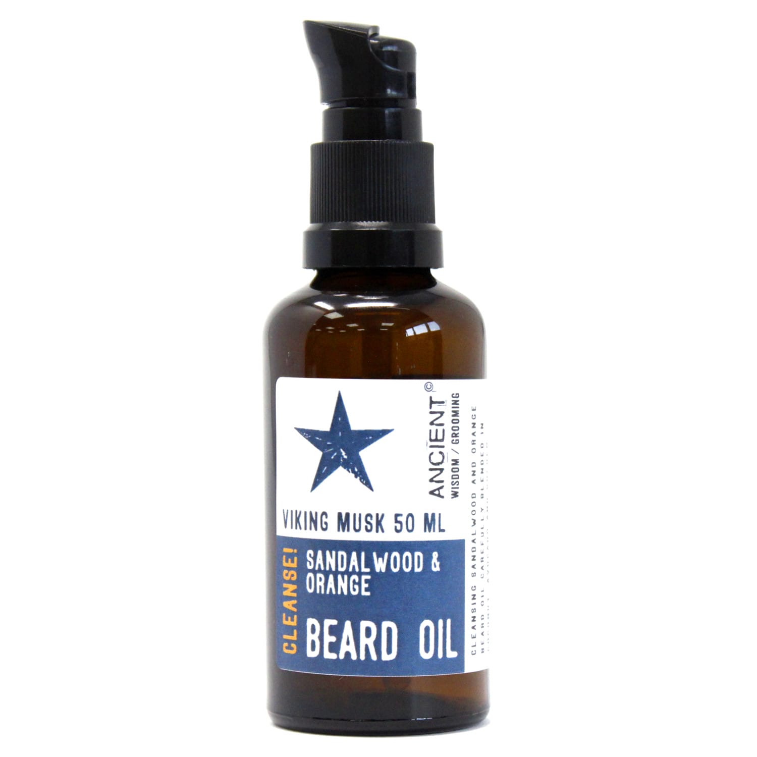 Viking Musk Beard Oil bottle with Sandalwood and Orange essential oils, 50ml.