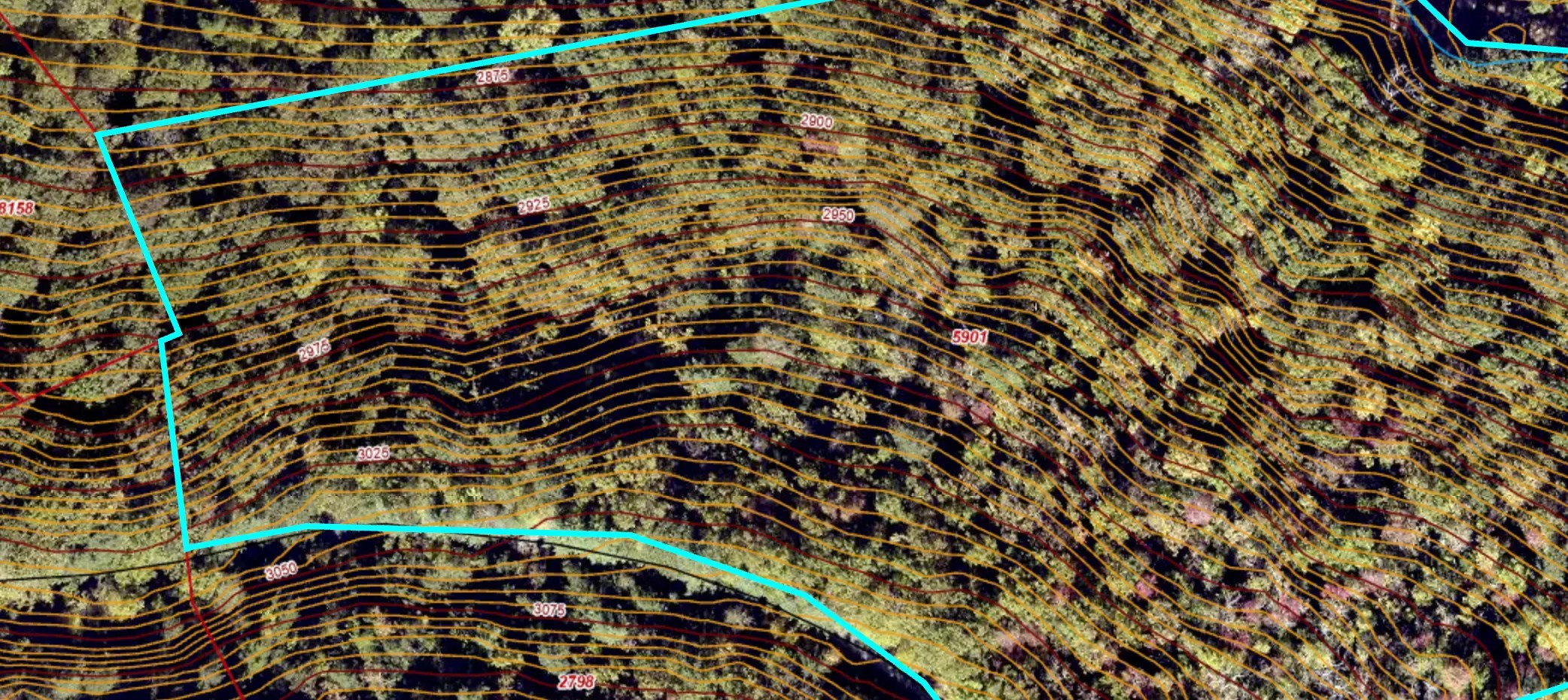 Close up of a contour map