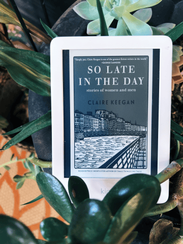 The book So Late in the Day on Kindle amongst plants