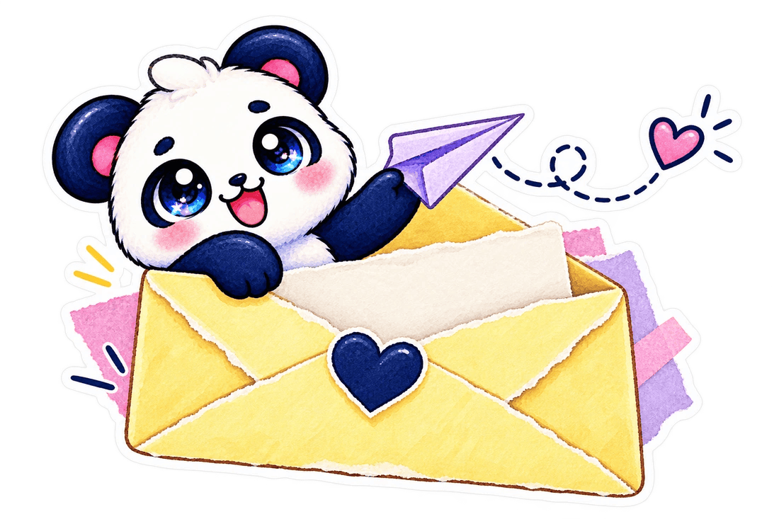 Pandón con un sobre y un avión de papel