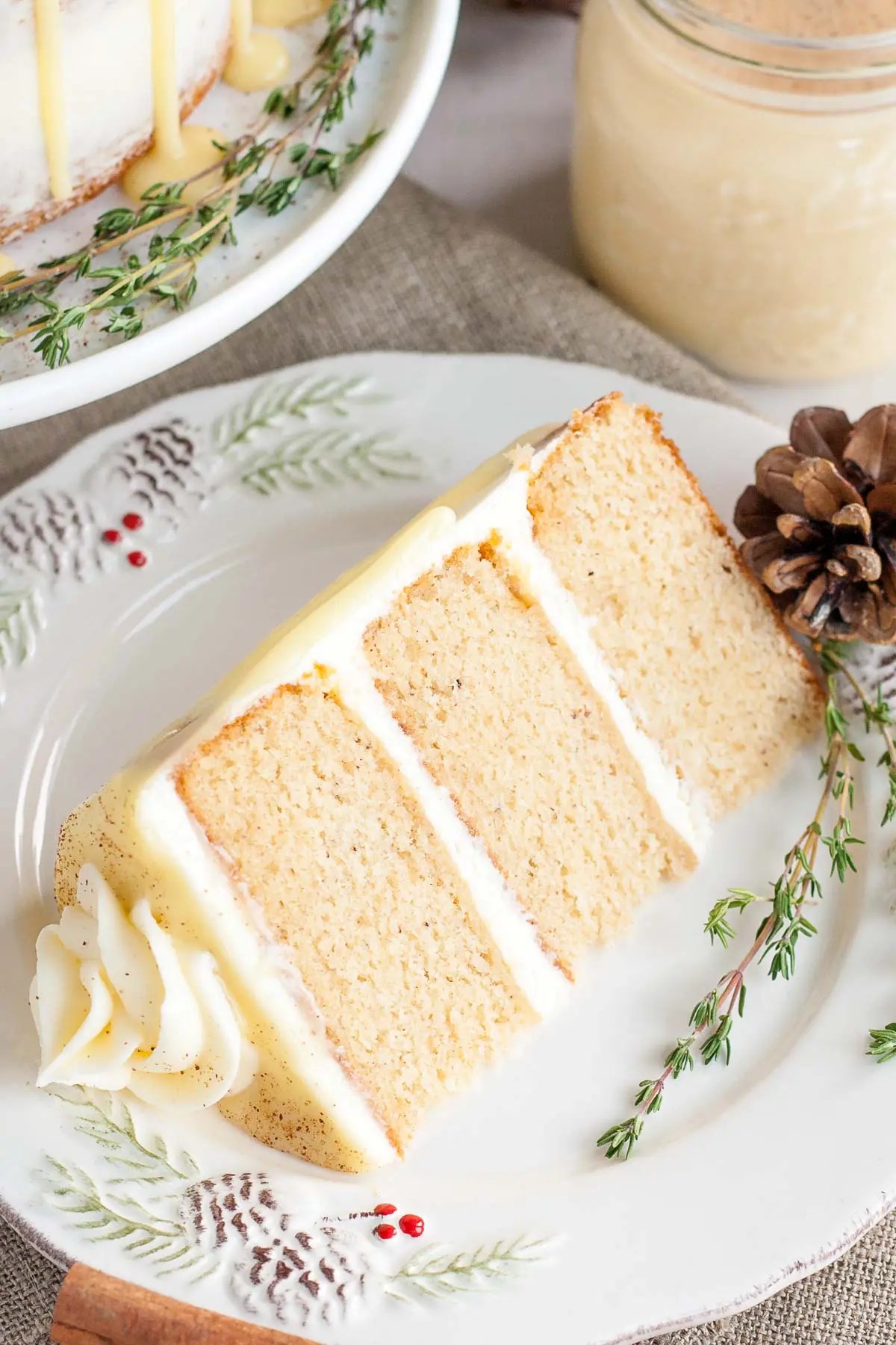 Eggnog cake slice.