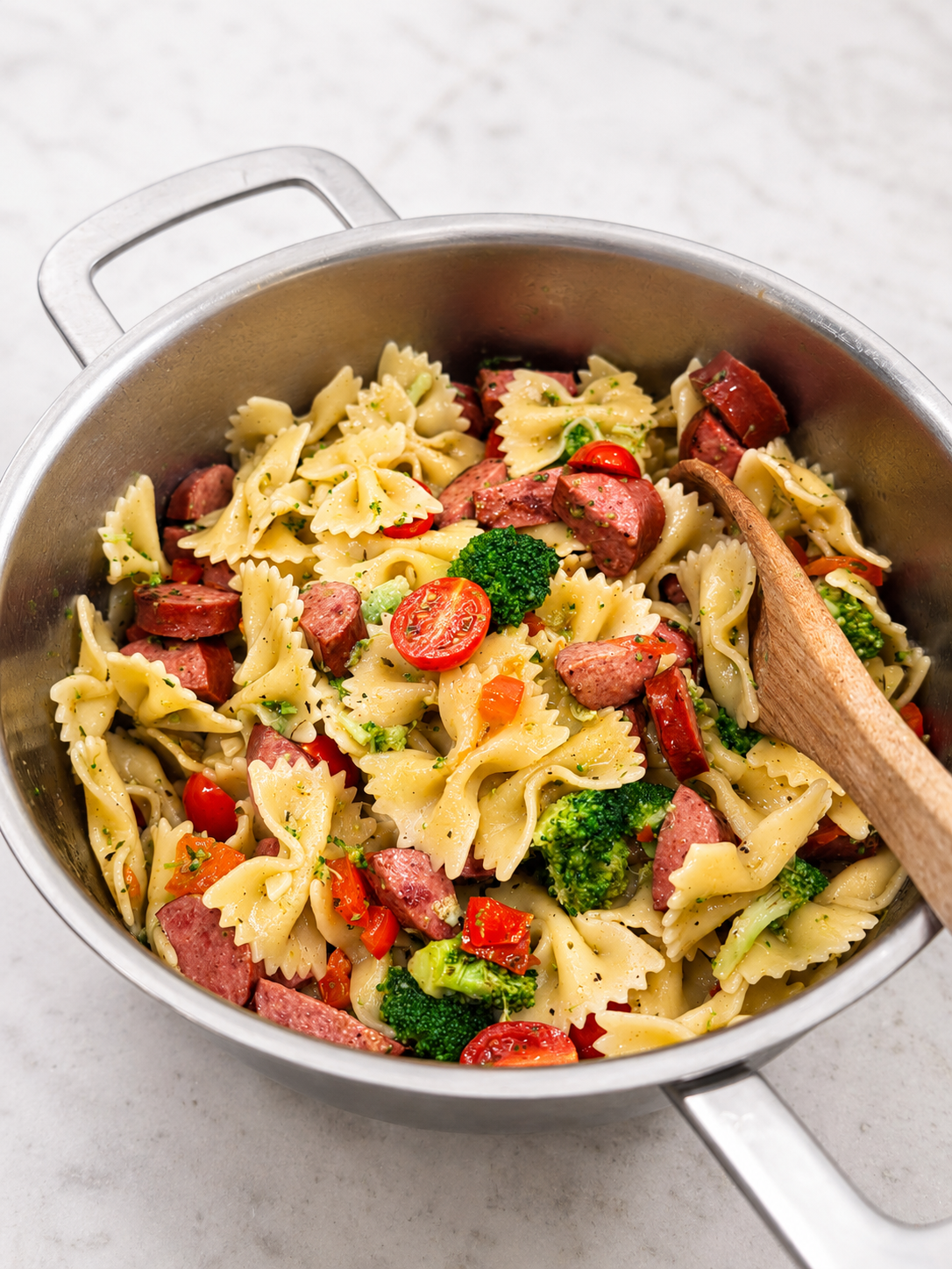 Easy Turkey Kielbasa Pasta with Broccoli & Peppers
