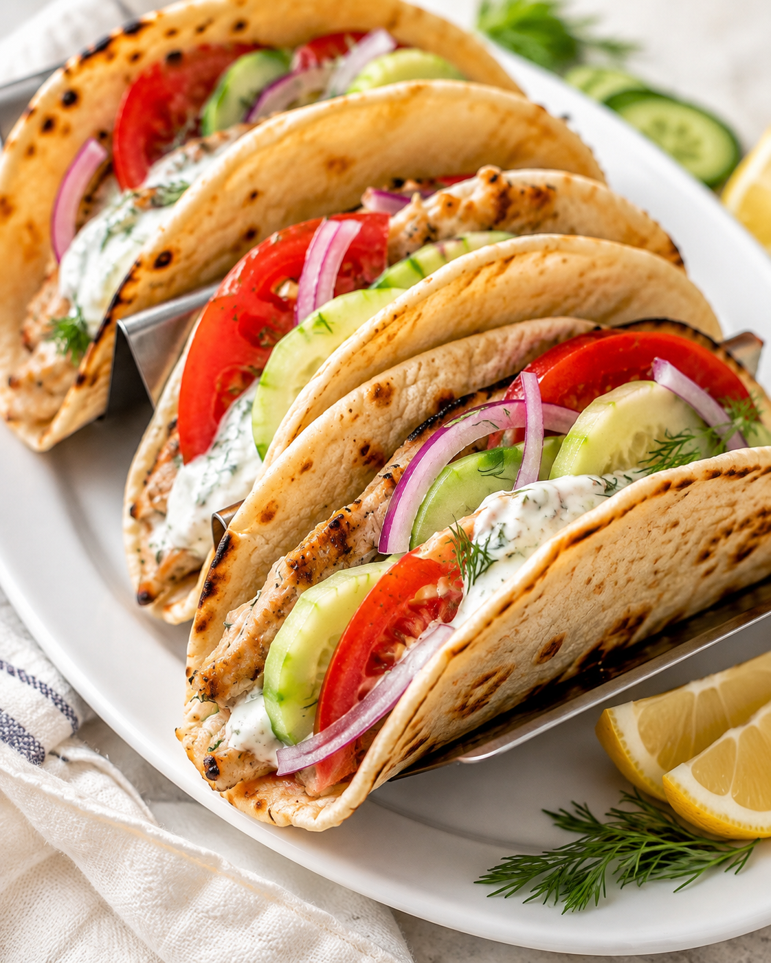 Greek Chicken Gyro-Style Smashed Tacos with Homemade Tzatziki