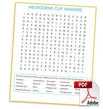 Melbourne Cup Word Search - Worksheet
