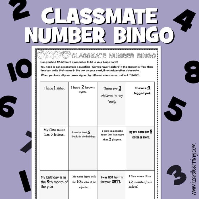 Classmate Number Bingo - Worksheet