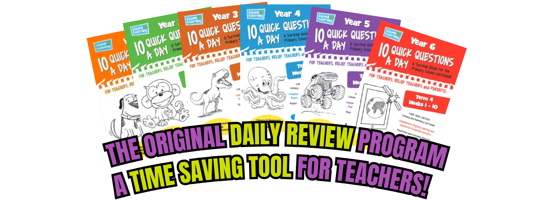 Lizard Learning 10 Quick Questions A Day workbooks for Years 1 to 6