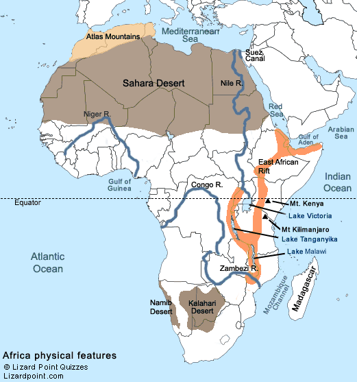 Kalahari Desert Physical Map Africa Physical Labeled2 