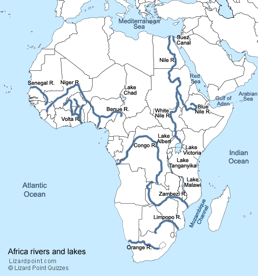 Test Your Geography Knowledge African Rivers And Lakes Lizard Point Africa Rivers Labeled 