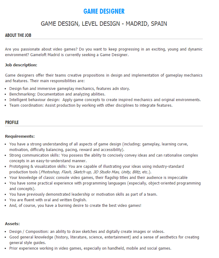 A cover letter is at least as important as a resume in helping you land an interview for the job you want. Game Designer Game Level Designer Gameloft Liz England