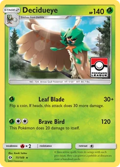 Decidueye (모크나이퍼) (Pokemon League) (Reverse Holo) - 11/149 - Sun & Moon - Sun & Moon - Near Mint - (영문판)