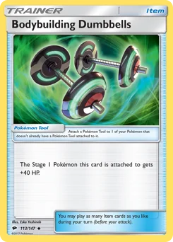 Bodybuilding Dumbbells (불끈불끈덤벨) (Pokemon League) (Reverse Holo) - 113/147 - Sun & Moon - Burning Shadows - Near Mint - (영문판)