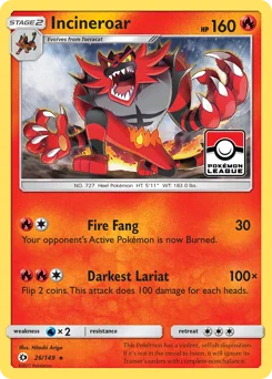 Incineroar (어흥염) (Pokemon League) (Reverse Holo) - 26/149 - Sun & Moon - Sun & Moon - Near Mint - (영문판)