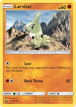 Larvitar (애버라스) (Reverse Holo) - 74/168 - Sun & Moon - Celestial Storm - Near Mint - (영문판)