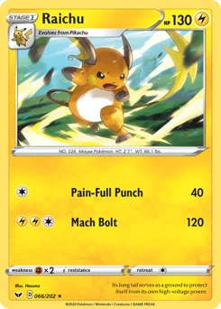 Raichu (라이츄) (Normal) - 66/202 - Sword & Shield - Sword & Shield - Near Mint - (영문판)