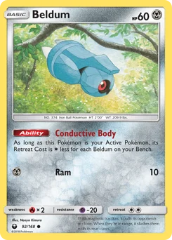 Beldum (메탕) (Reverse Holo) - 92/168 - Sun & Moon - Celestial Storm - Near Mint - (영문판)