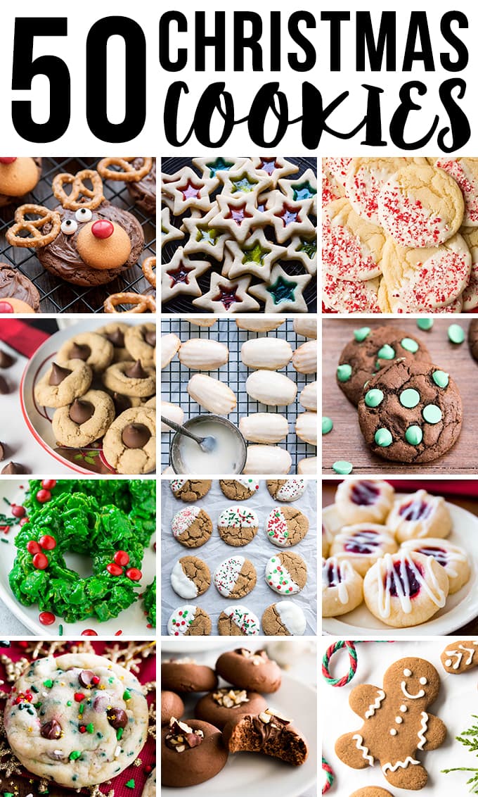 A collage of 9 photos of different types of Christmas cookies.