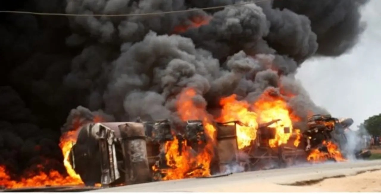 Tyre-Laden Truck On Fire In Ibadan Expressway Accident