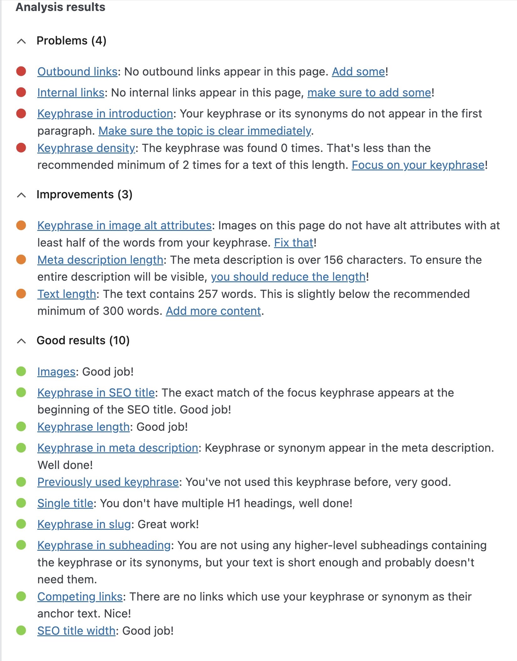 screenshot of Yeost SEO analysis