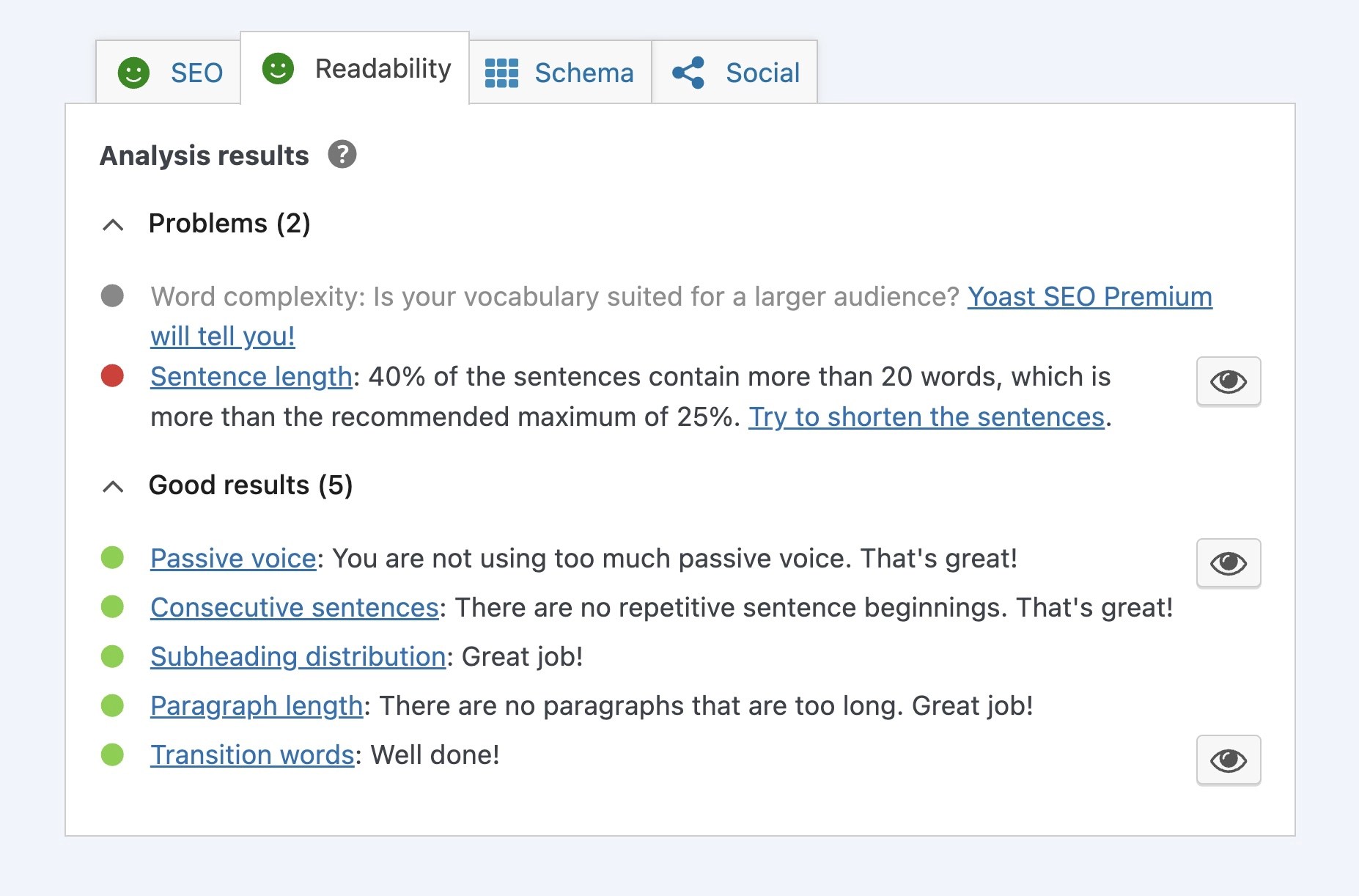 screenshot of Yeost SEO analysis