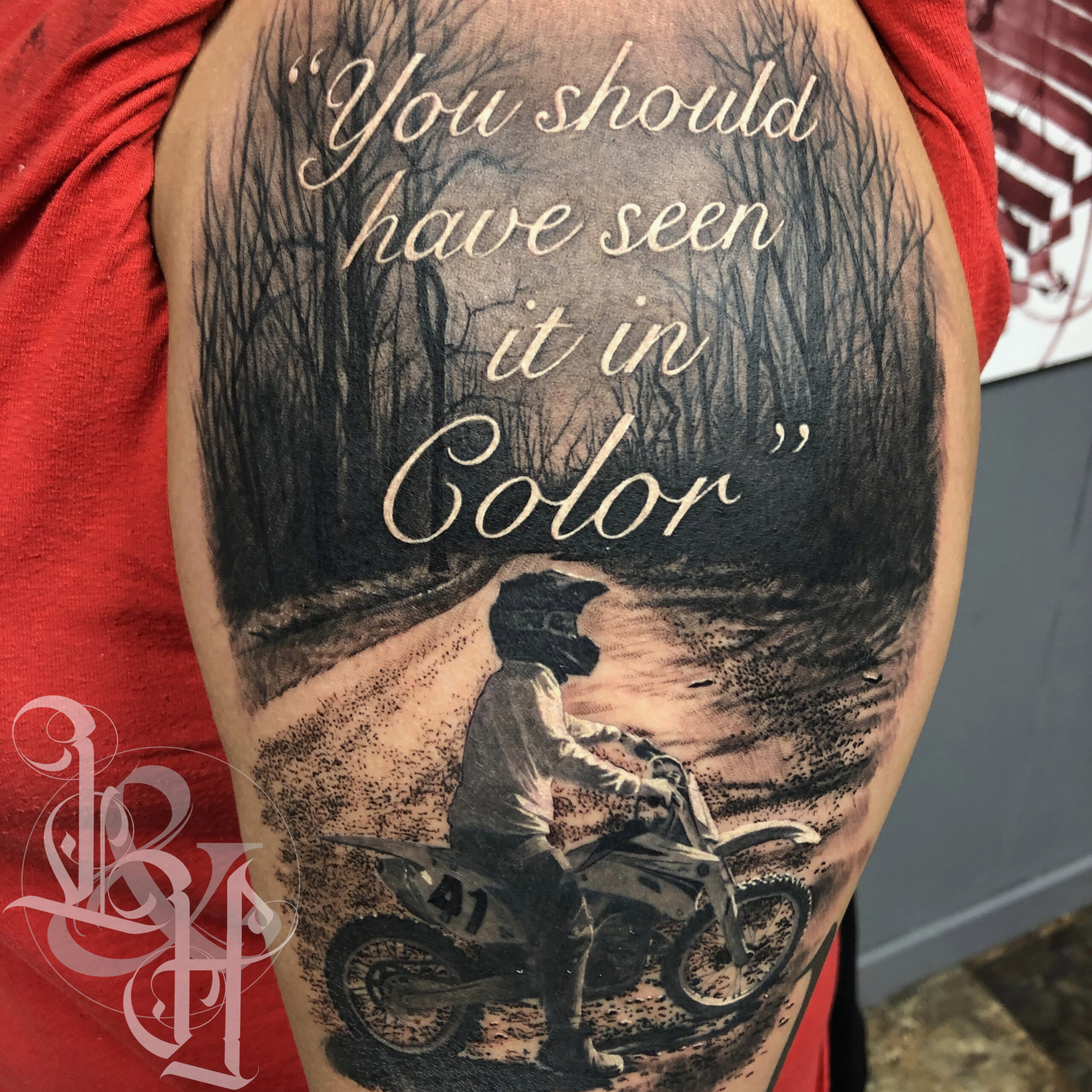 Black And Grey Dirt Bike And Quote Tattoo - Love N Hate 2560_x_2560_jpg