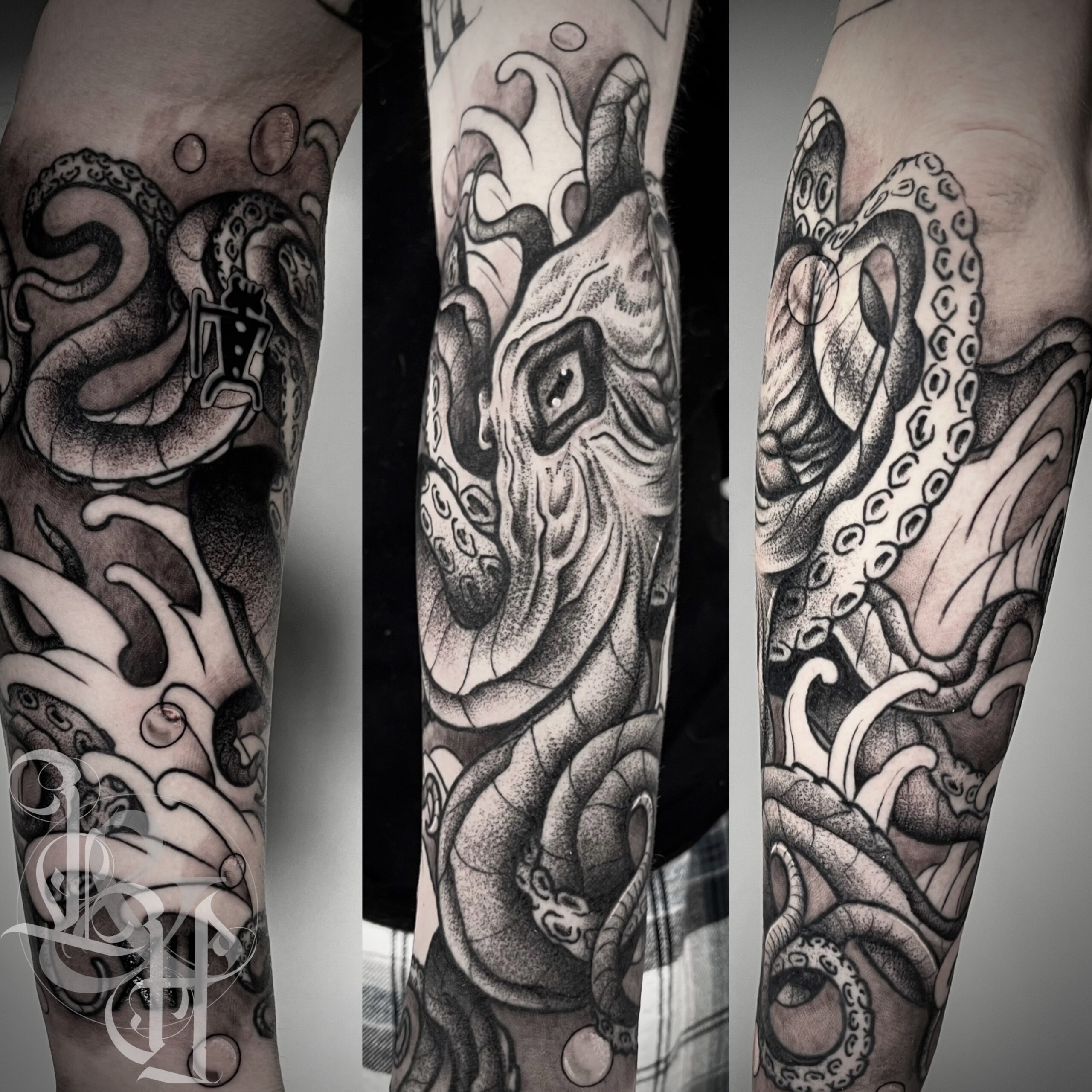 Black and grey neotraditional octopus tattoo
