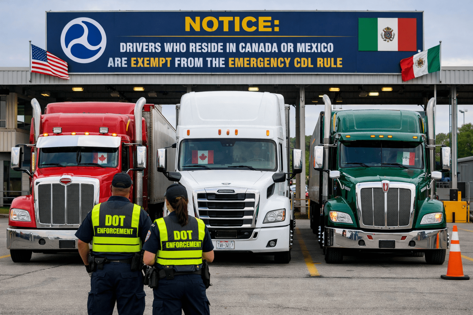 DOT: Drivers who reside in Canada or Mexico are exempt from the emergency CDL rule