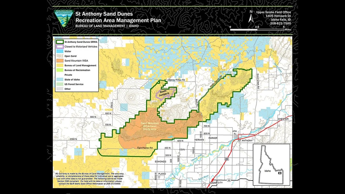 BLM Seeks Input On Proposed St Anthony Sand Dunes Special Recreation SASD NLCS Design Map Template Letter Landscape 20210217 300dpi 