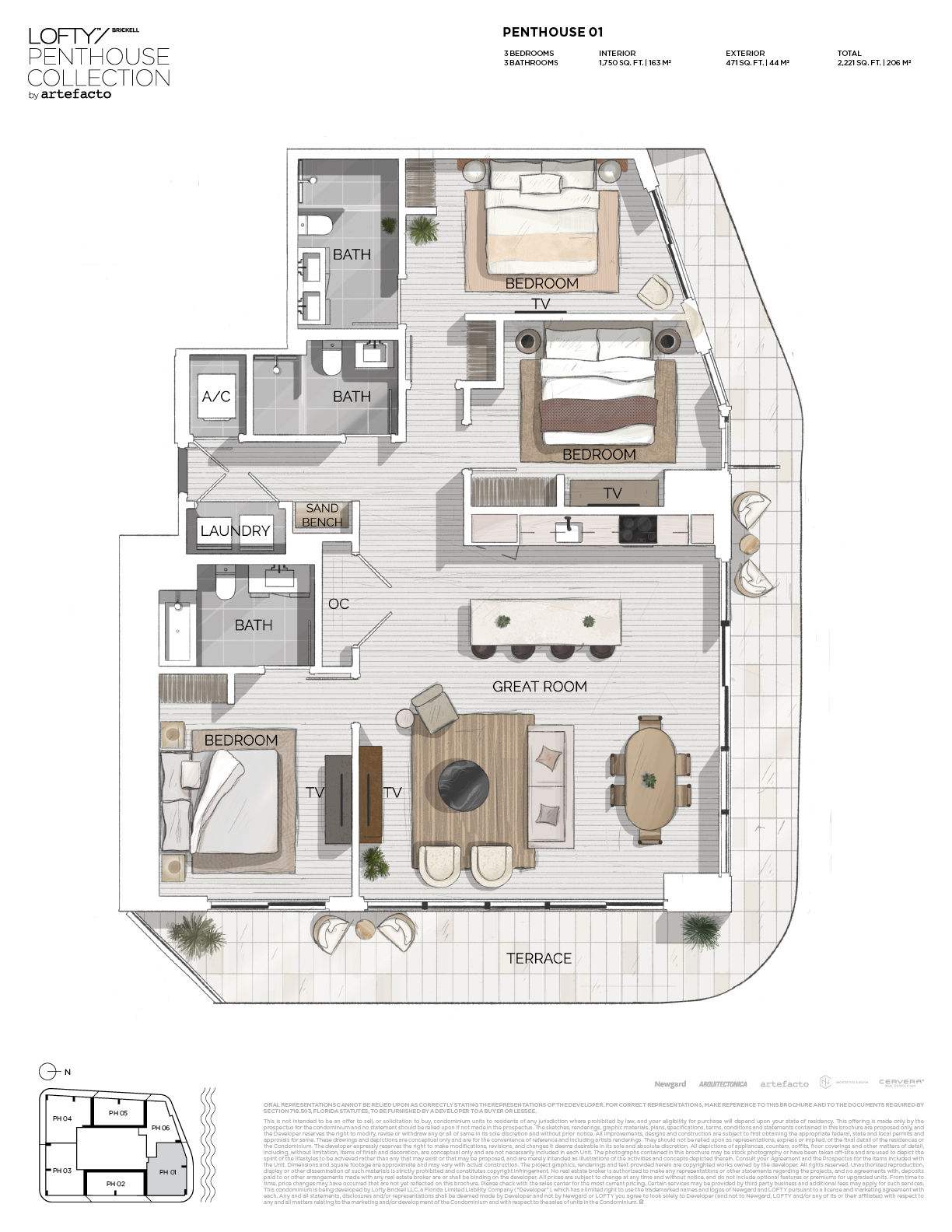 Penthouse 01 (3BR, Water View) floor plan
