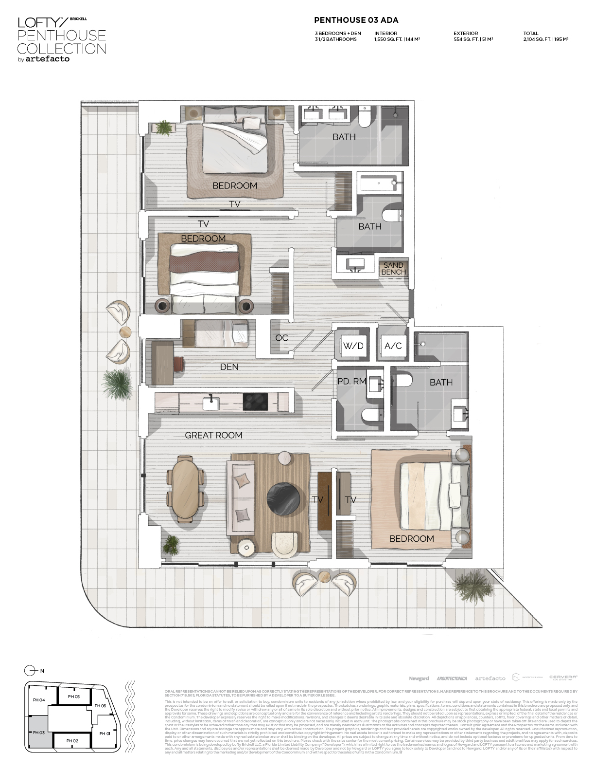 Penthouse 03 ADA (3BR, Water View) floor plan