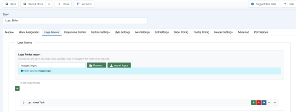Importing logos from a folder on the Logo Source tab, with the folder selected and ready to import