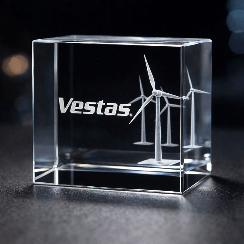 High-precision internal laser engraving of a wind power generator for energy sector awards.