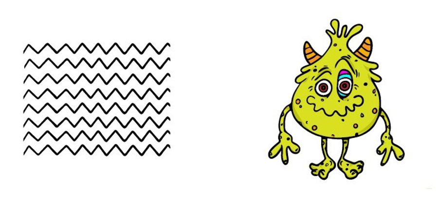 Uppgift från Ordläsning bild: ordet monster och två bilder att välja mellan