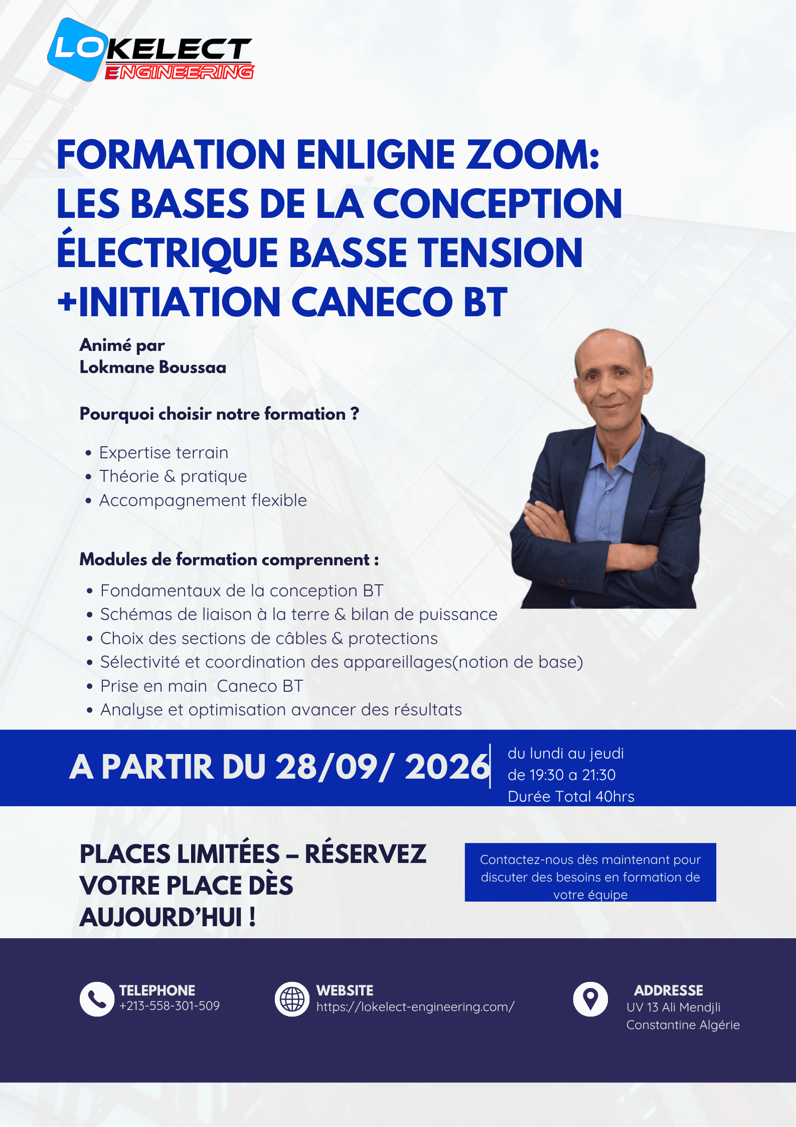 Formation Zoom (Sept–Oct 2026) — Bases de la conception BT + Initiation CANECO BT