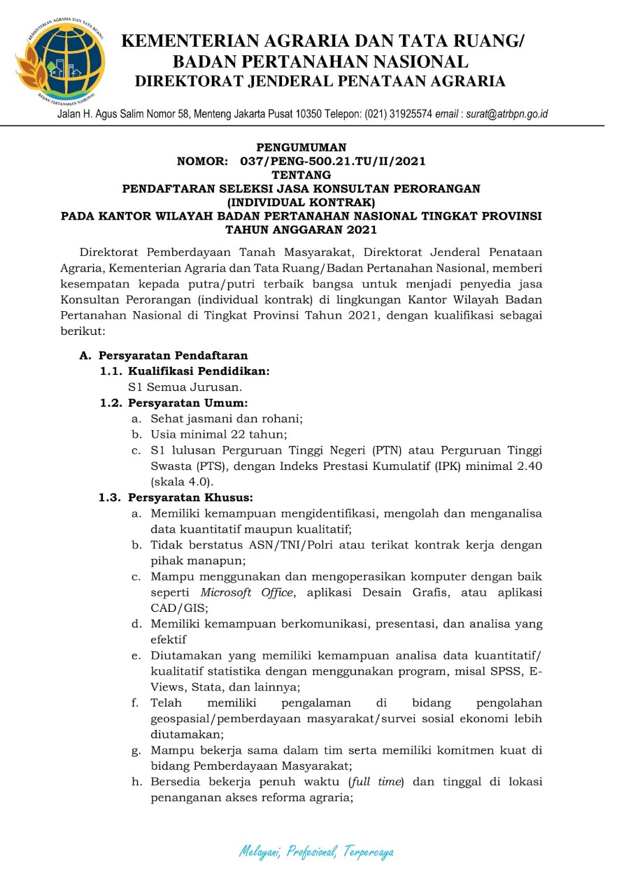 Untuk melamar lowongan kerja di pt sinar sosro, silakan klik lamar sekarang atau klik. Lowongan Kerja Kementerian Atr Bpn Tingkat Provinsi 2021 Goletskerja