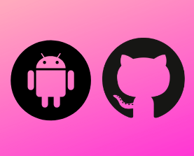 Android studio and Github software logos on a bright pink background image
