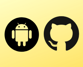 Github and Android Studio software logos on a yellow background image