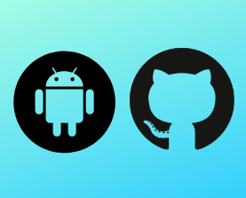 Android and Github software logos on a turquoise background