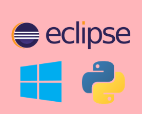 Eclipse Windows and Python software logos on a pink background image